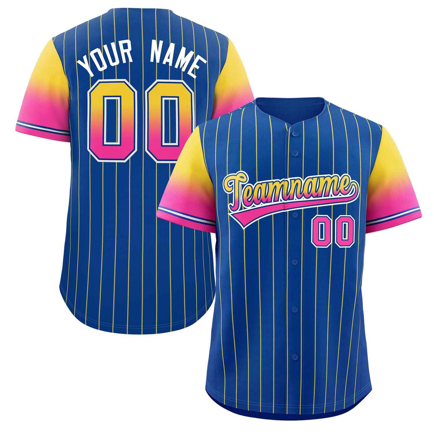 Maillot de Baseball personnalisé, personnalisé, Royal or rose-Royal Stripe, dégradé de police, mode authentique