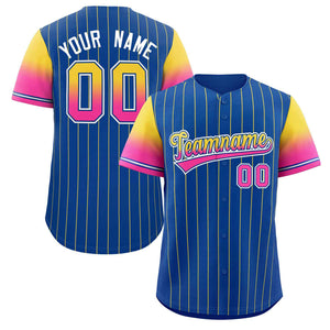 Custom Royal Gold Pink-Royal Stripe Font Gradient Fashion Authentic Baseball Jersey