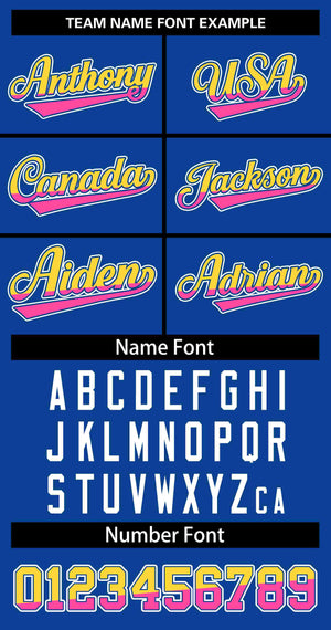 Custom Royal Gold Pink-Royal Stripe Font Gradient Fashion Authentic Baseball Jersey