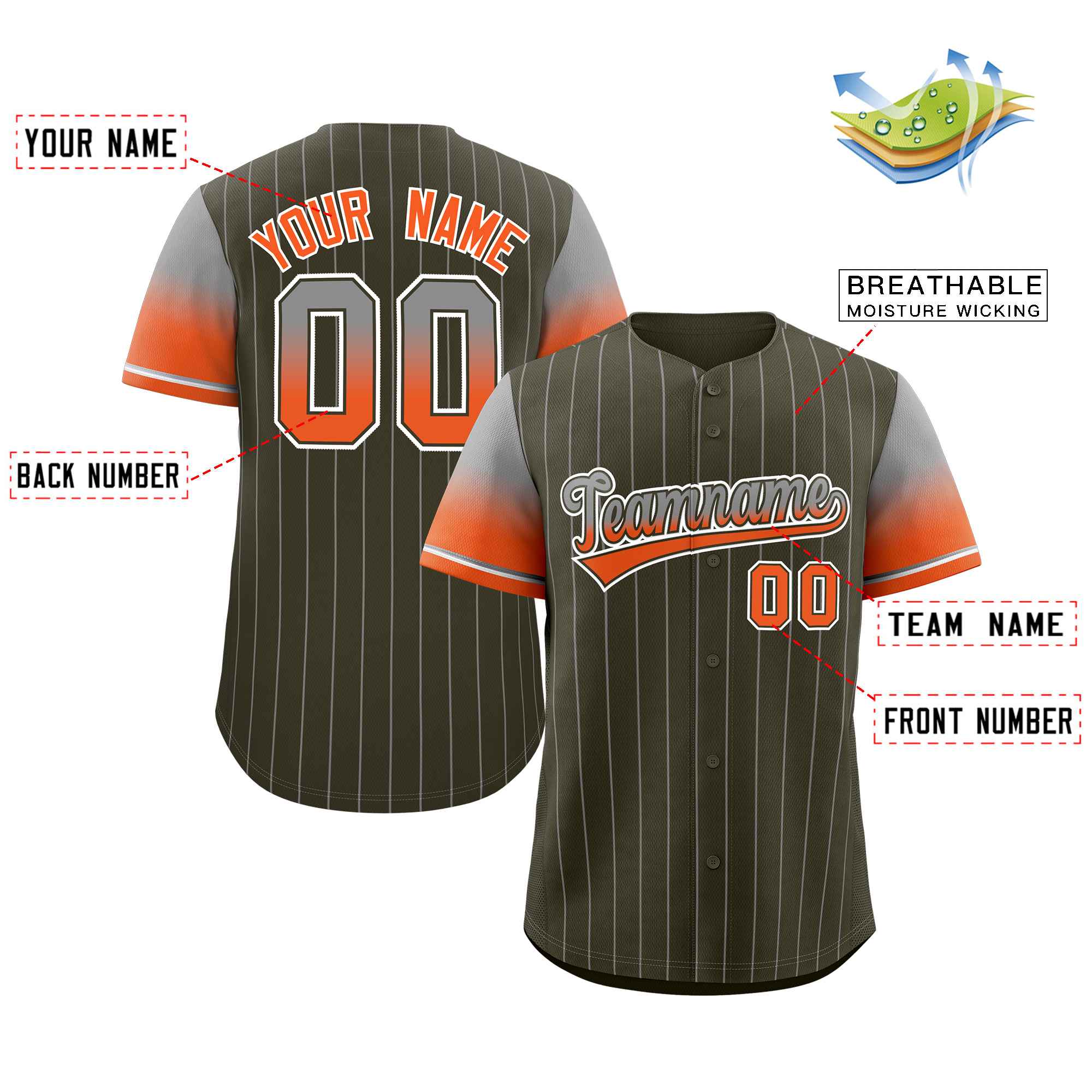 Custom Olive Gray Orange-Olive Stripe Font Gradient Fashion Authentic Baseball Jersey