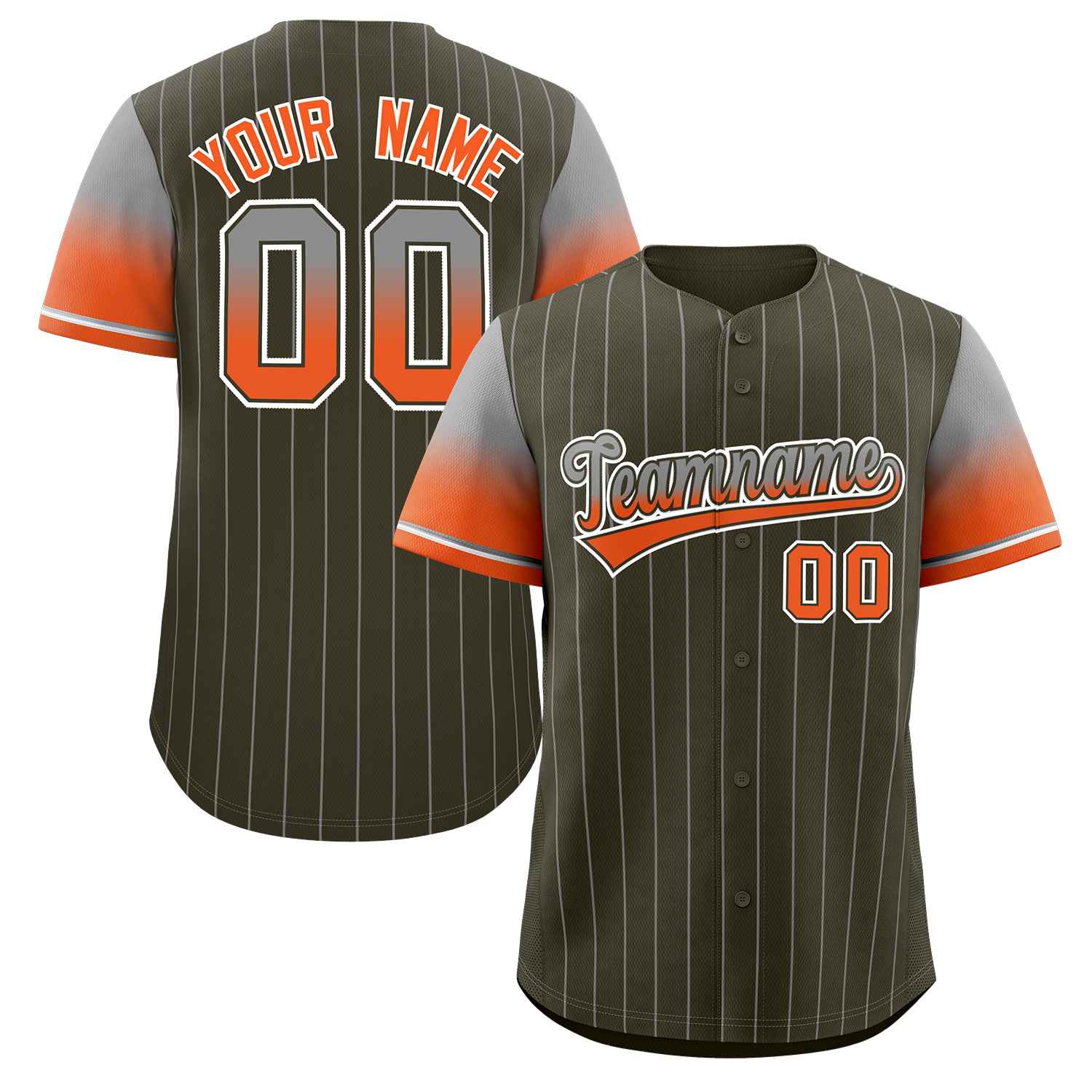 Custom Olive Gray Orange-Olive Stripe Font Gradient Fashion Authentic Baseball Jersey