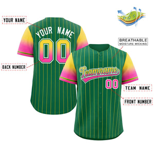 Custom Kelly Green Gold Pink-Kelly Green Stripe Font Gradient Fashion Authentic Baseball Jersey