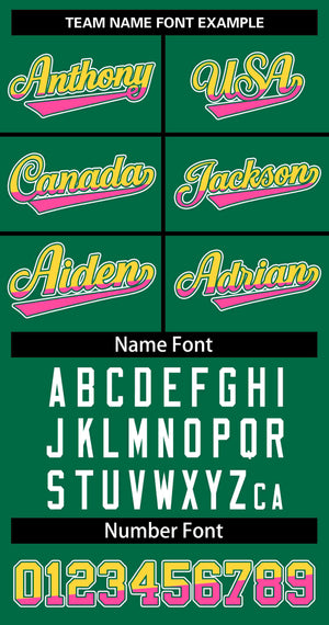 Custom Kelly Green Gold Pink-Kelly Green Stripe Font Gradient Fashion Authentic Baseball Jersey