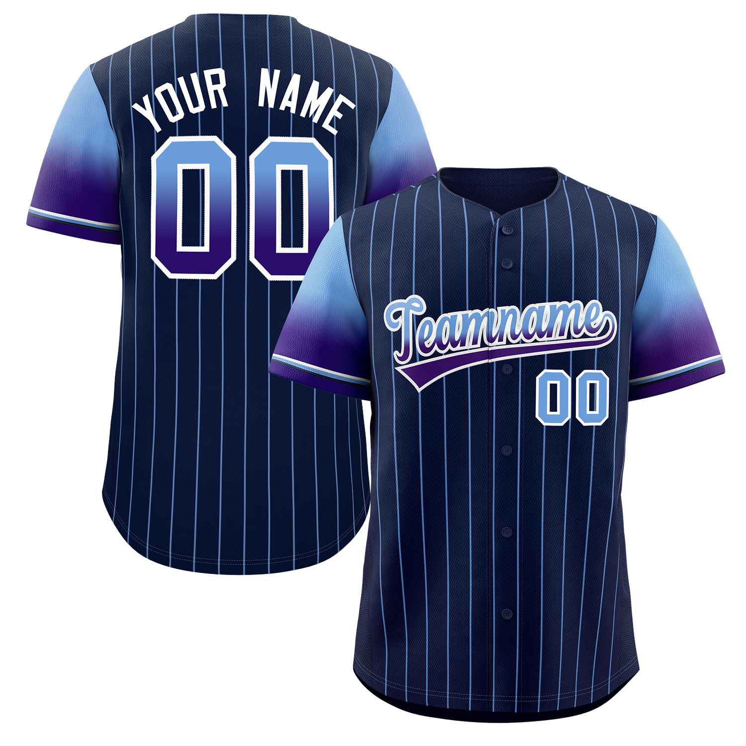 Custom Navy Powder Blue Purple-White Stripe Font Gradient Fashion Authentic Baseball Jersey