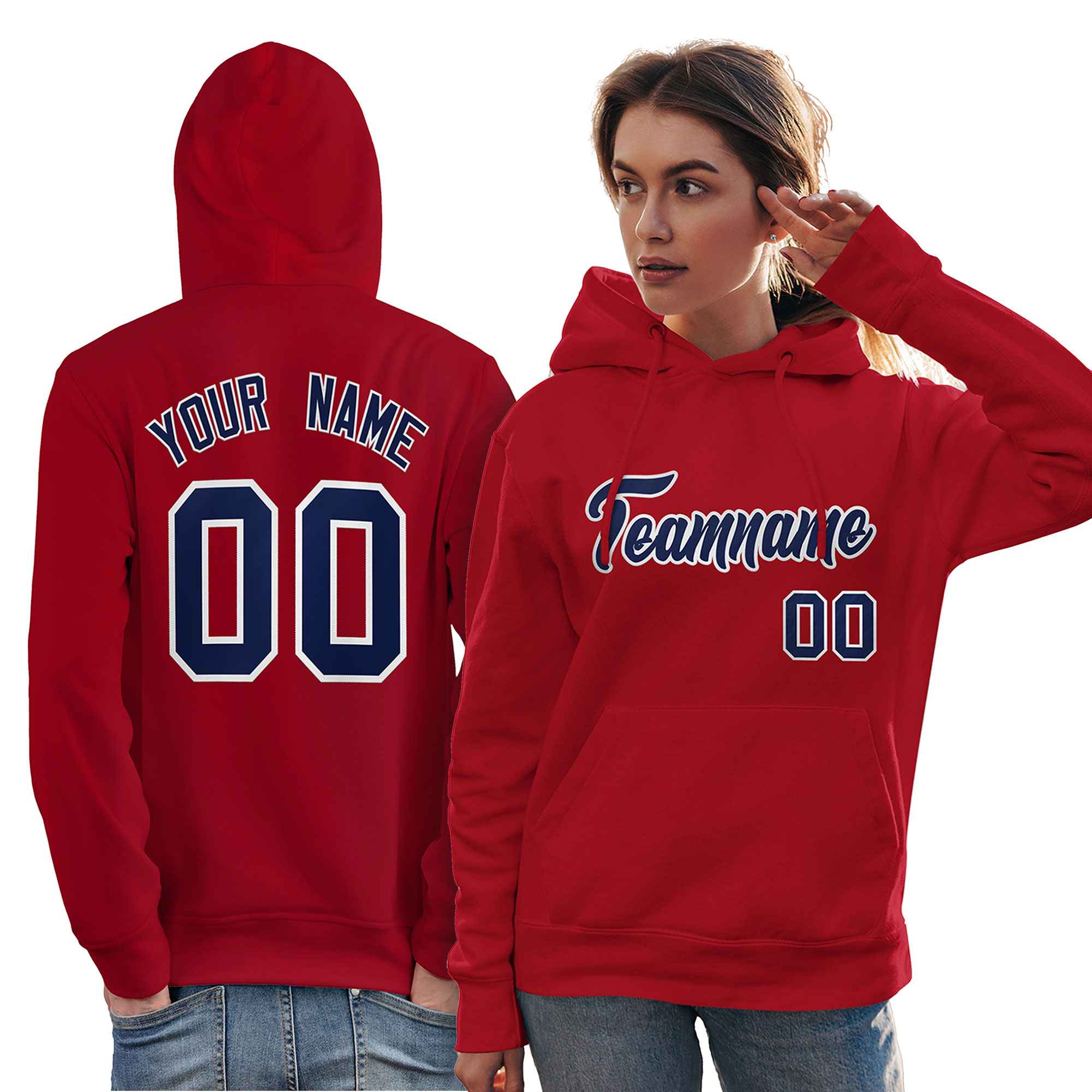 Custom Red Navy-White Classic Style Personalized Sport Pullover Hoodie