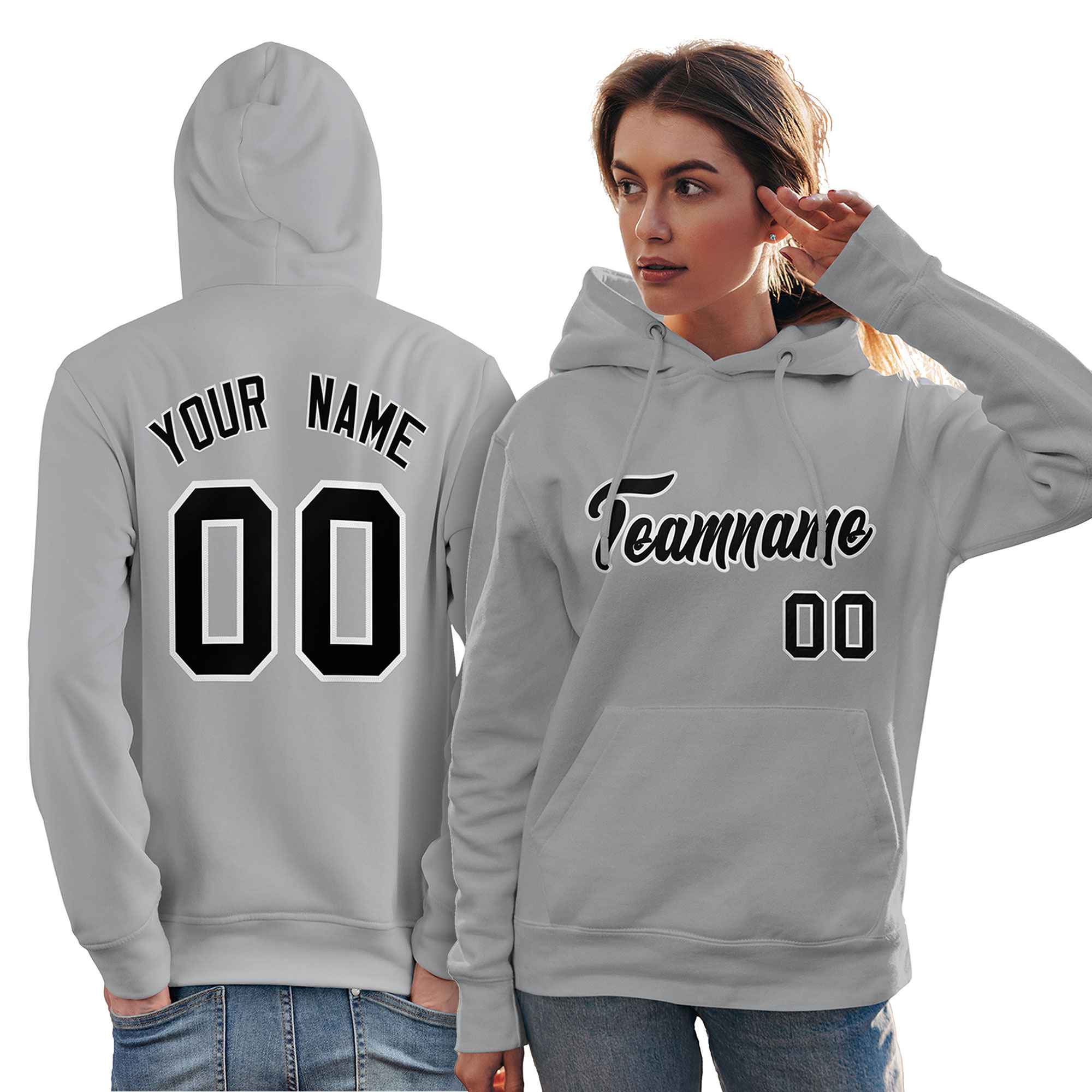 Custom Gray Black-White Classic Style Personalized Sport Pullover Hoodie