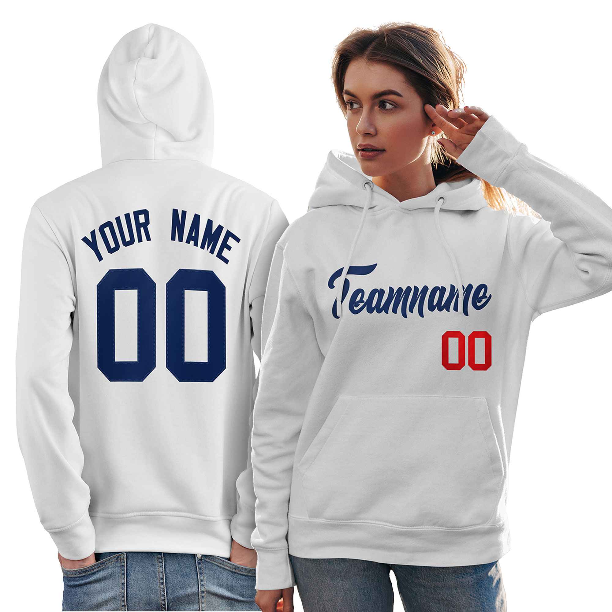 Custom White Navy-Red Classic Style Personalized Sport Pullover Hoodie