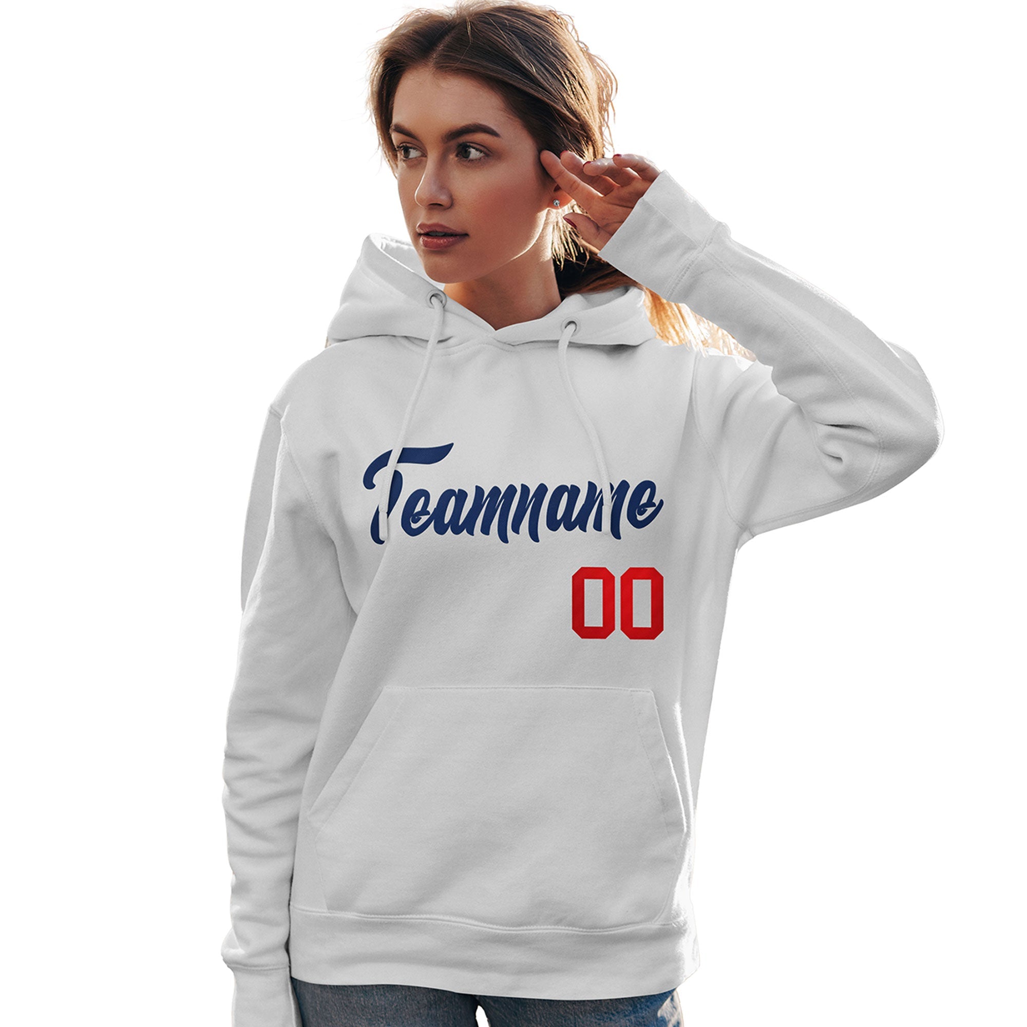 Custom White Navy-Red Classic Style Personalized Sport Pullover Hoodie