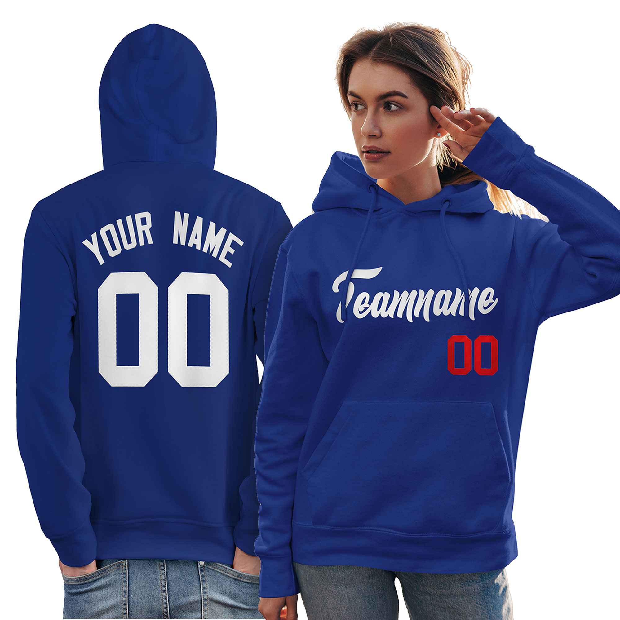 Custom Royal White-Red Classic Style Personalized Sport Pullover Hoodie