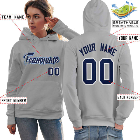 Custom Gray Light Blue-Navy Classic Style Personalized Sport Pullover Hoodie