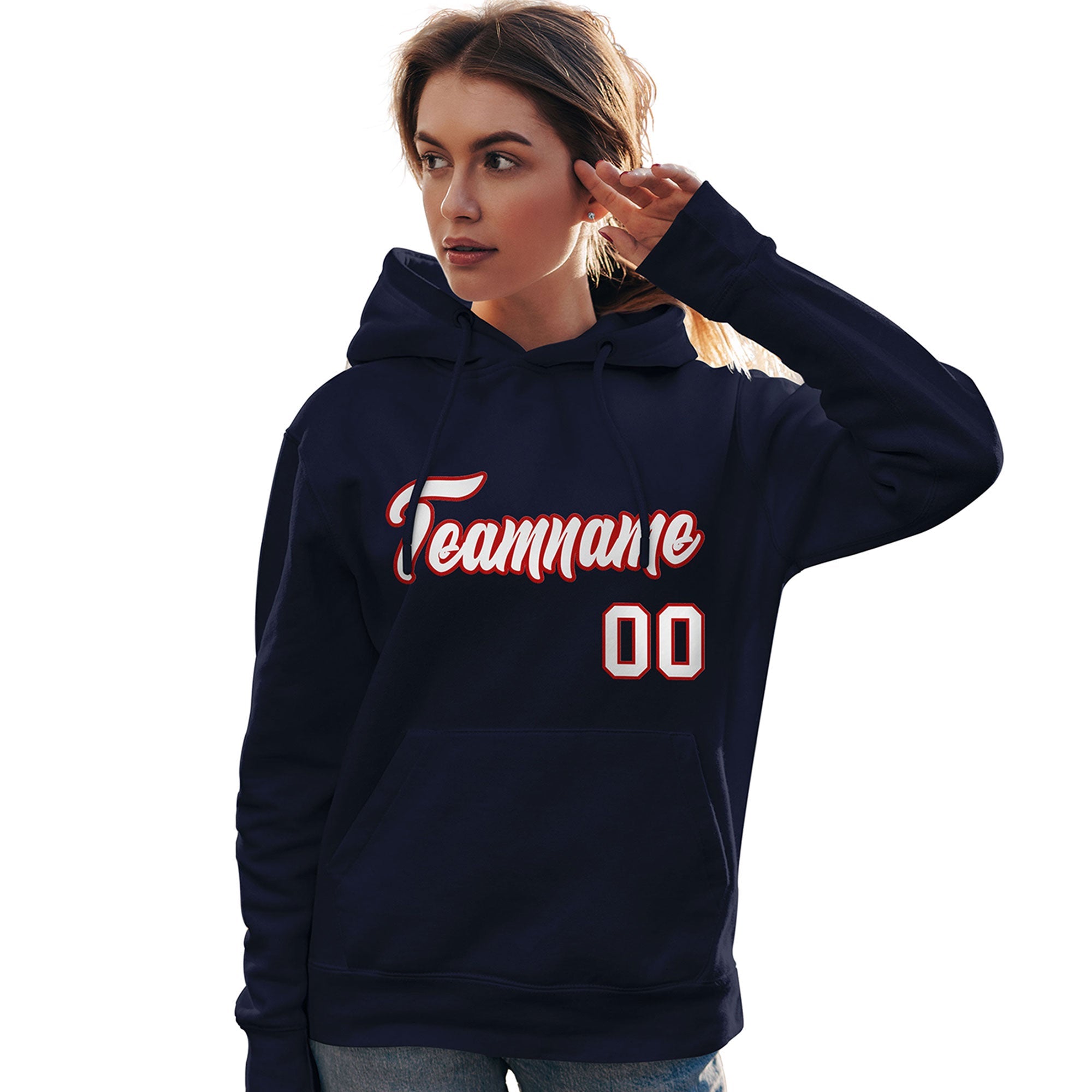 Custom Navy Red-White Classic Style Personalized Sport Pullover Hoodie