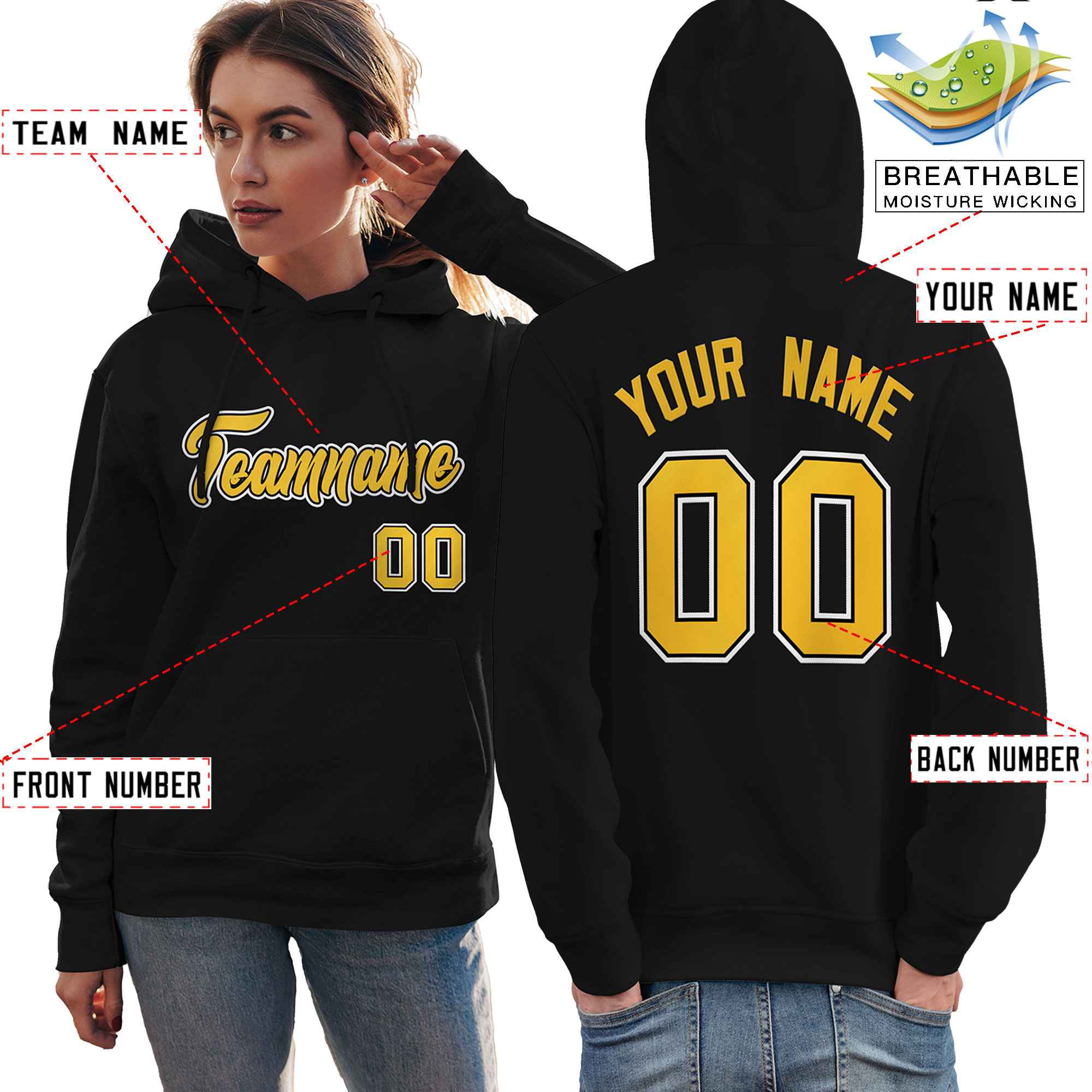 Custom Black Gold-White Classic Style Personalized Sport Pullover Hoodie