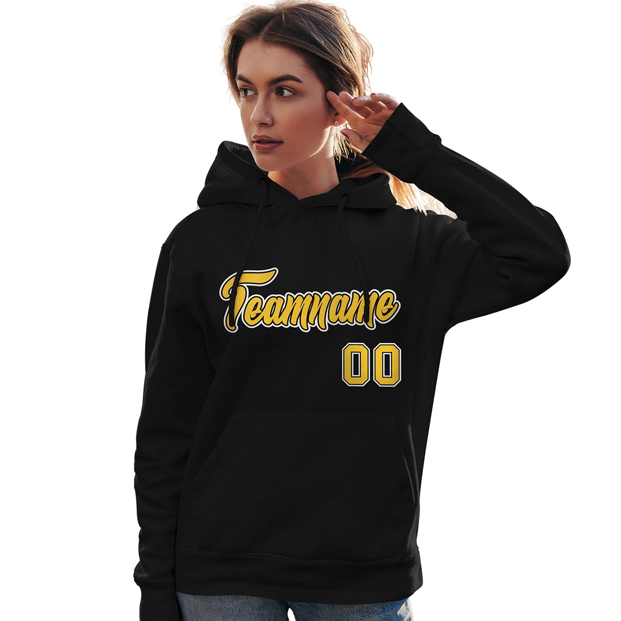 Custom Black Gold-White Classic Style Personalized Sport Pullover Hoodie