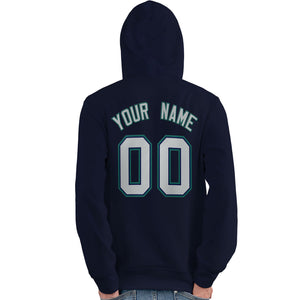 Custom Navy Gray-Aqua Classic Style Personalized Sport Pullover Hoodie