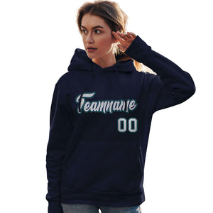 Custom Navy Gray-Aqua Classic Style Personalized Sport Pullover Hoodie