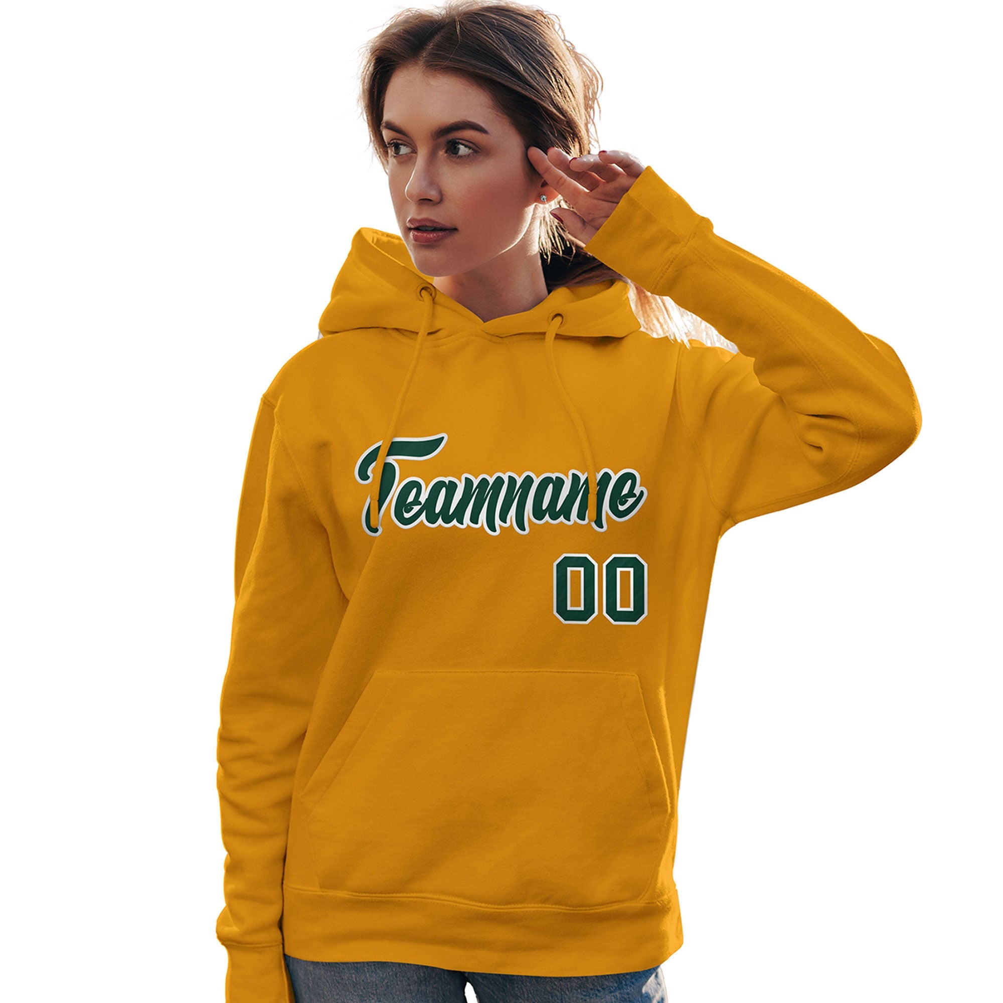 Custom Gold Kelly Green-White Classic Style Personalized Sport Pullover Hoodie