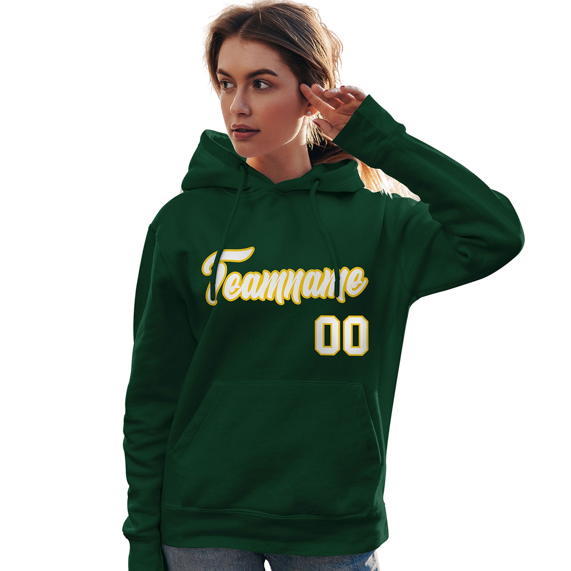 Custom Kelly Green White-Gold Classic Style Personalized Sport Pullover Hoodie