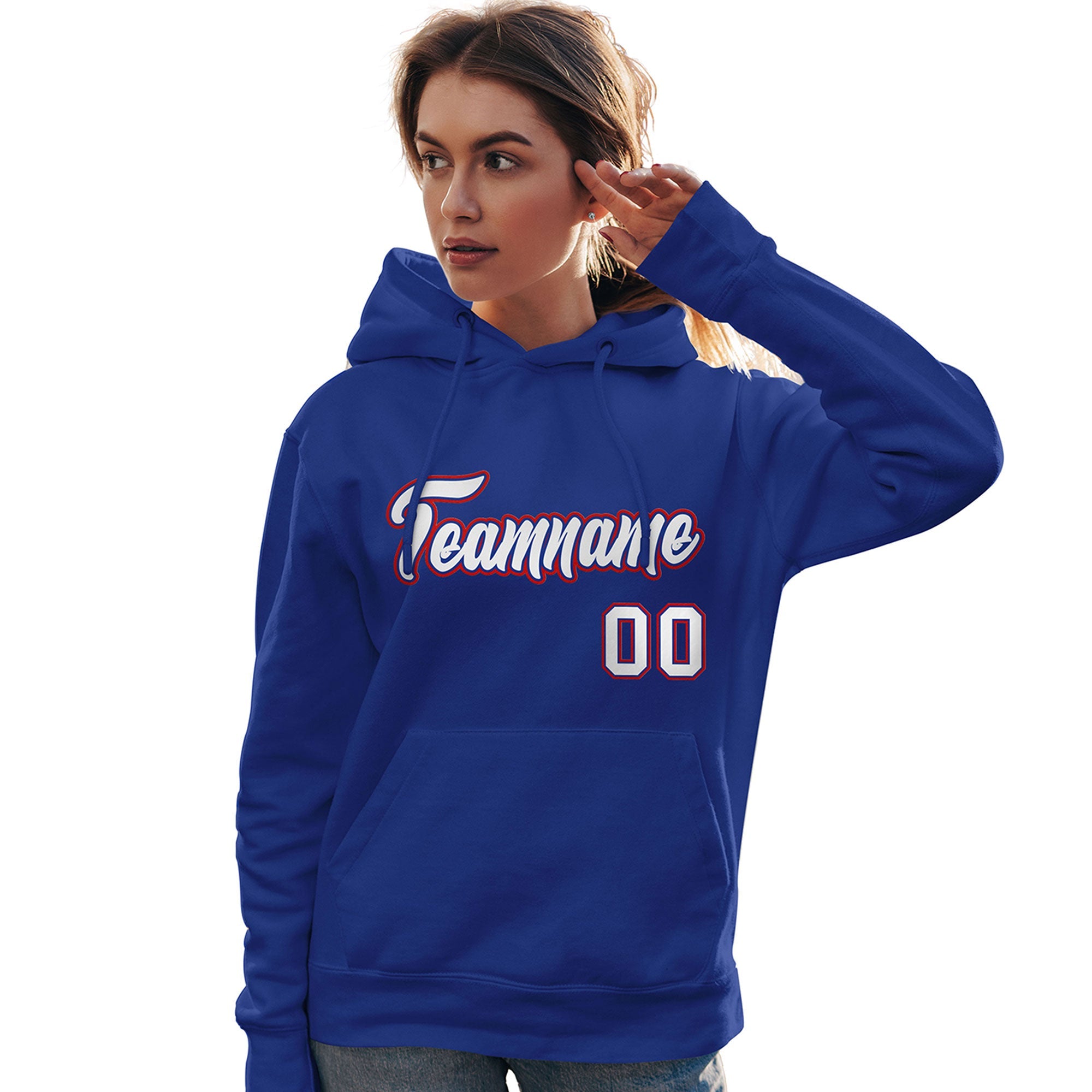 Custom Royal White-Red Classic Style Personalized Sport Pullover Hoodie