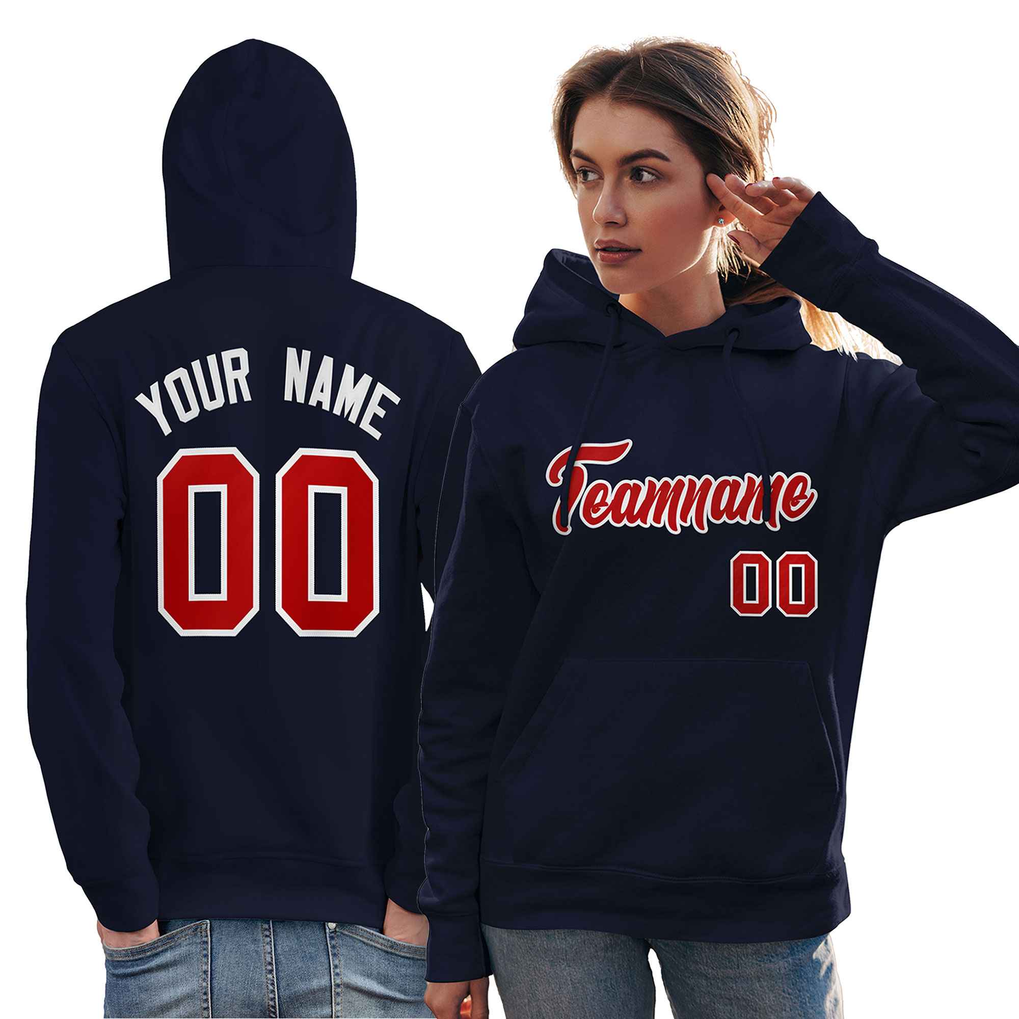 Custom Navy Red-White Classic Style Personalized Sport Pullover Hoodie