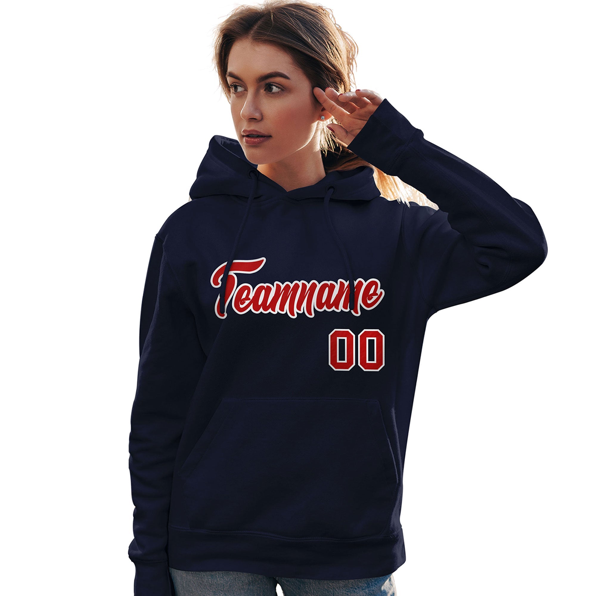 Custom Navy Red-White Classic Style Personalized Sport Pullover Hoodie