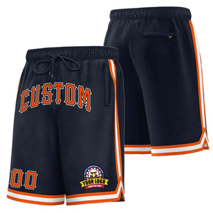 Short de basket-ball en maille de style classique, personnalisé, bleu marine, orange-blanc