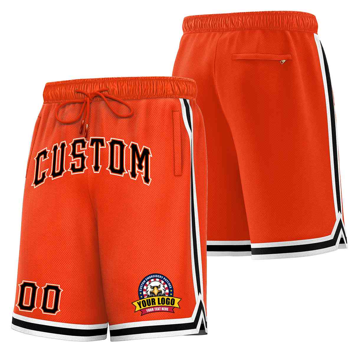 Custom Orange Black-White Classic Style Basketball Mesh Shorts