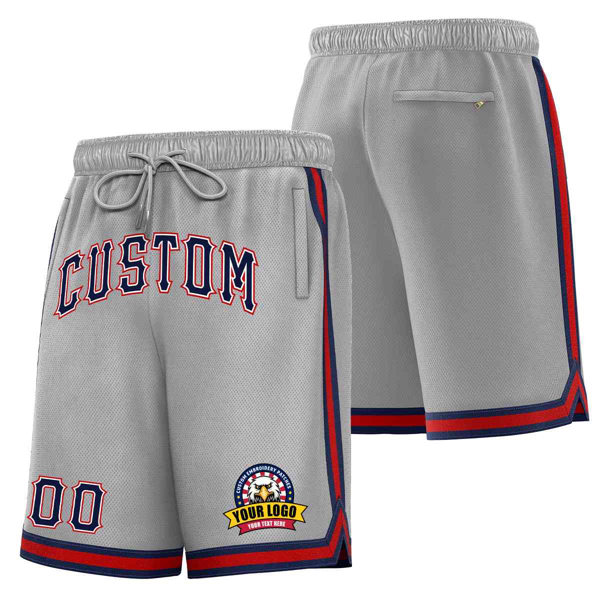 Custom Gray Navy-Red Classic Style Basketball Mesh Shorts