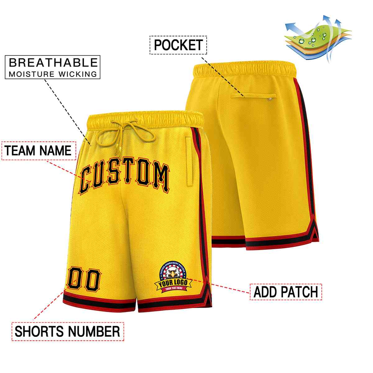 Custom Gold Black-Red Classic Style Basketball Mesh Shorts