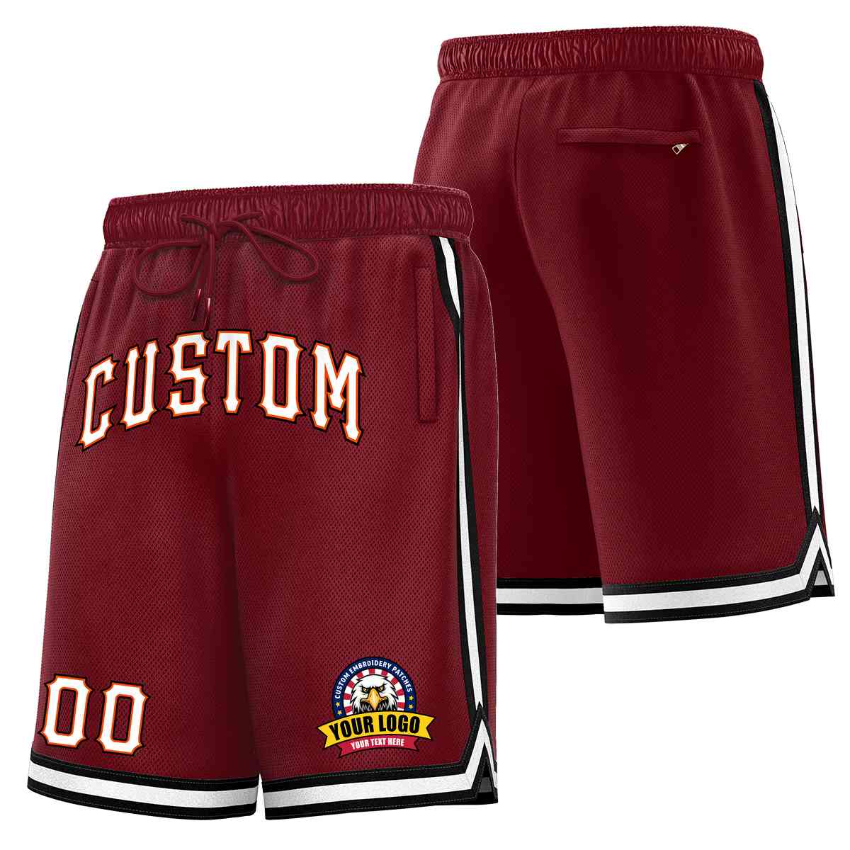 Custom Maroon White-Black Classic Style Basketball Mesh Shorts