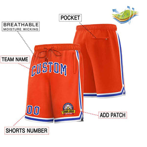 Short en maille de basket-ball de style classique orange royal-blanc personnalisé