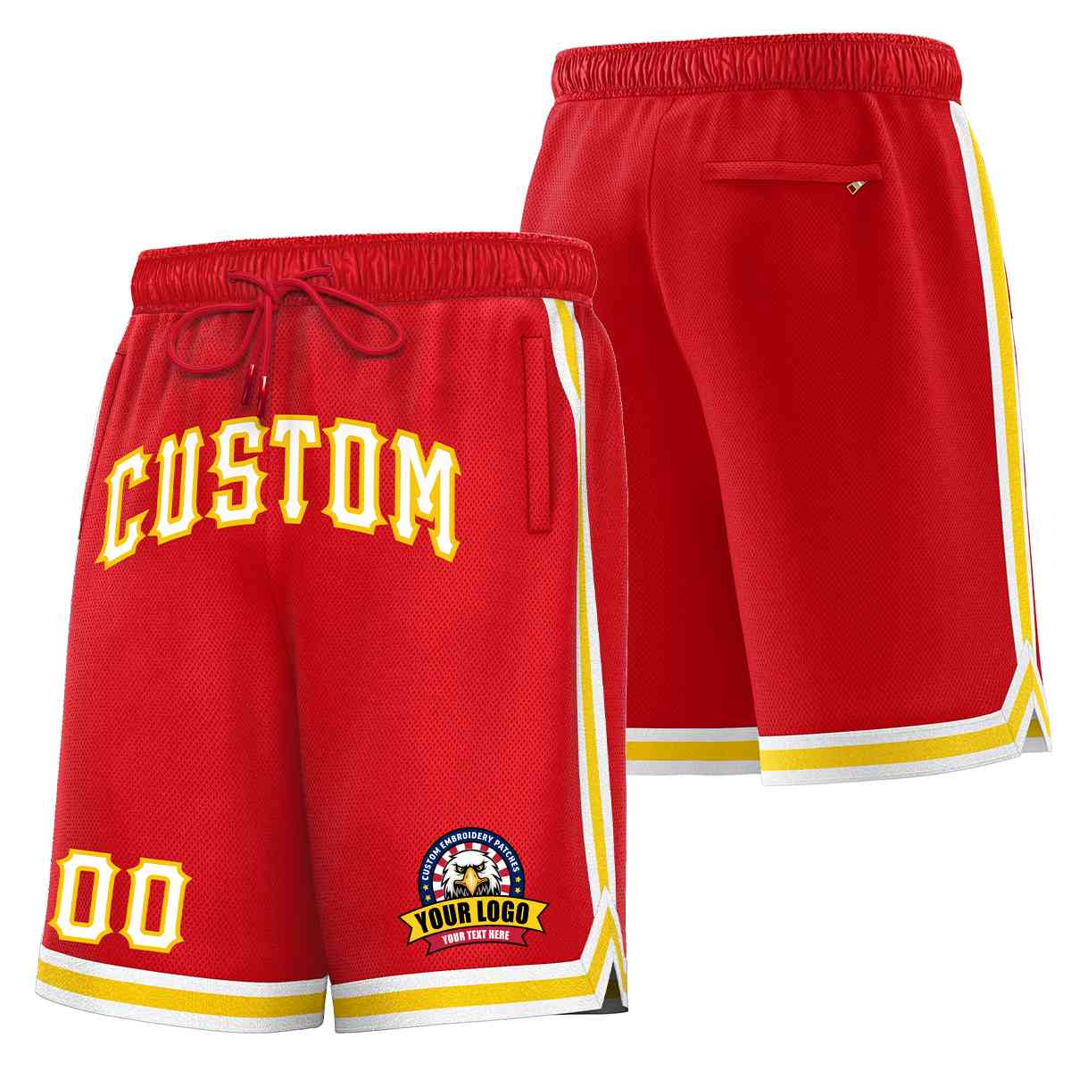 Custom Red White-Gold Classic Style Basketball Mesh Shorts