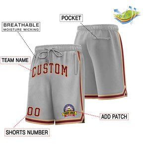 Custom Gray Maroon-Old Gold Classic Style Basketball Mesh Shorts