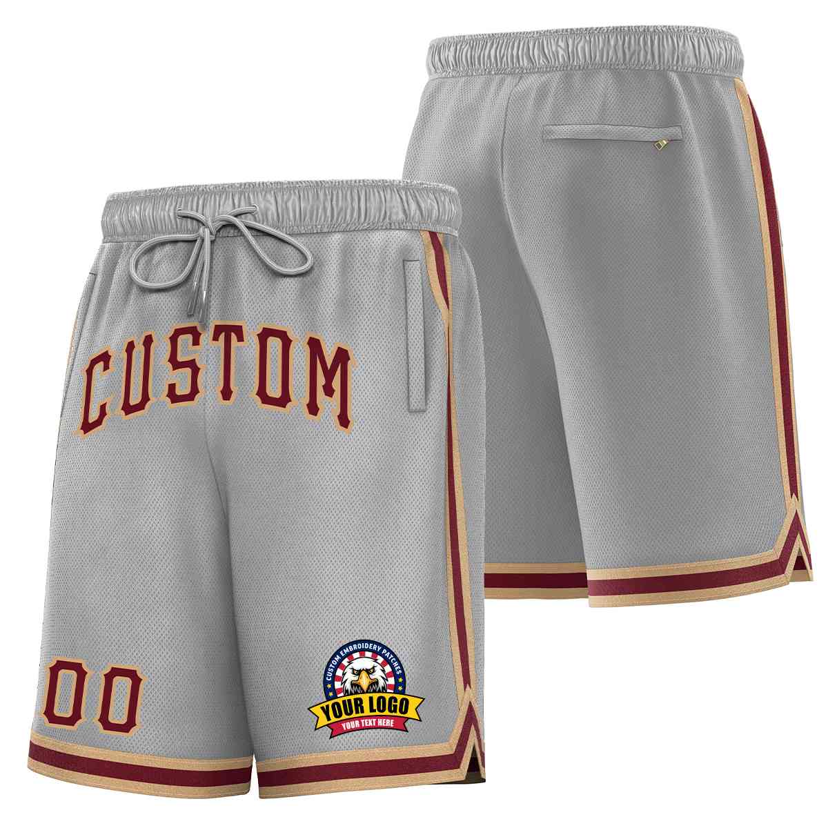 Custom Gray Maroon-Old Gold Classic Style Basketball Mesh Shorts