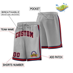 Custom Gray Navy-Red Classic Style Basketball Mesh Shorts