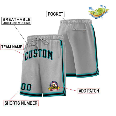 Custom Gray Black-Teal Classic Style Basketball Mesh Shorts