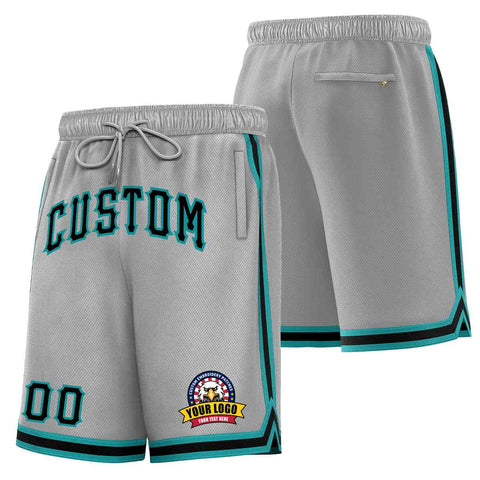 Custom Gray Black-Teal Classic Style Basketball Mesh Shorts