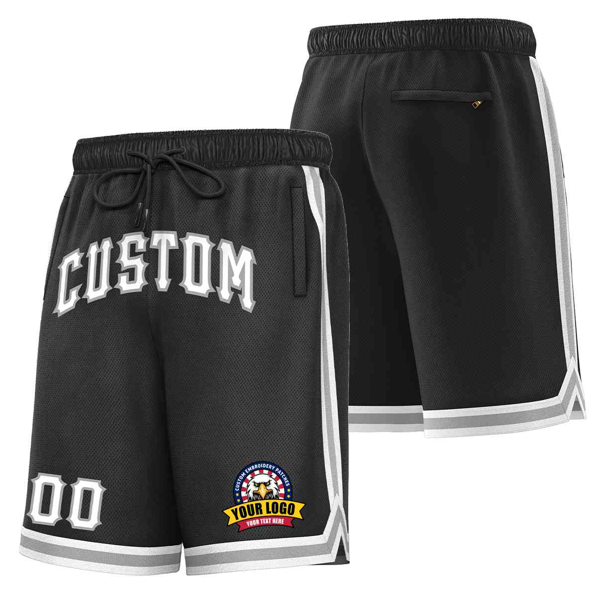 Custom Black White-Gray Classic Style Basketball Mesh Shorts