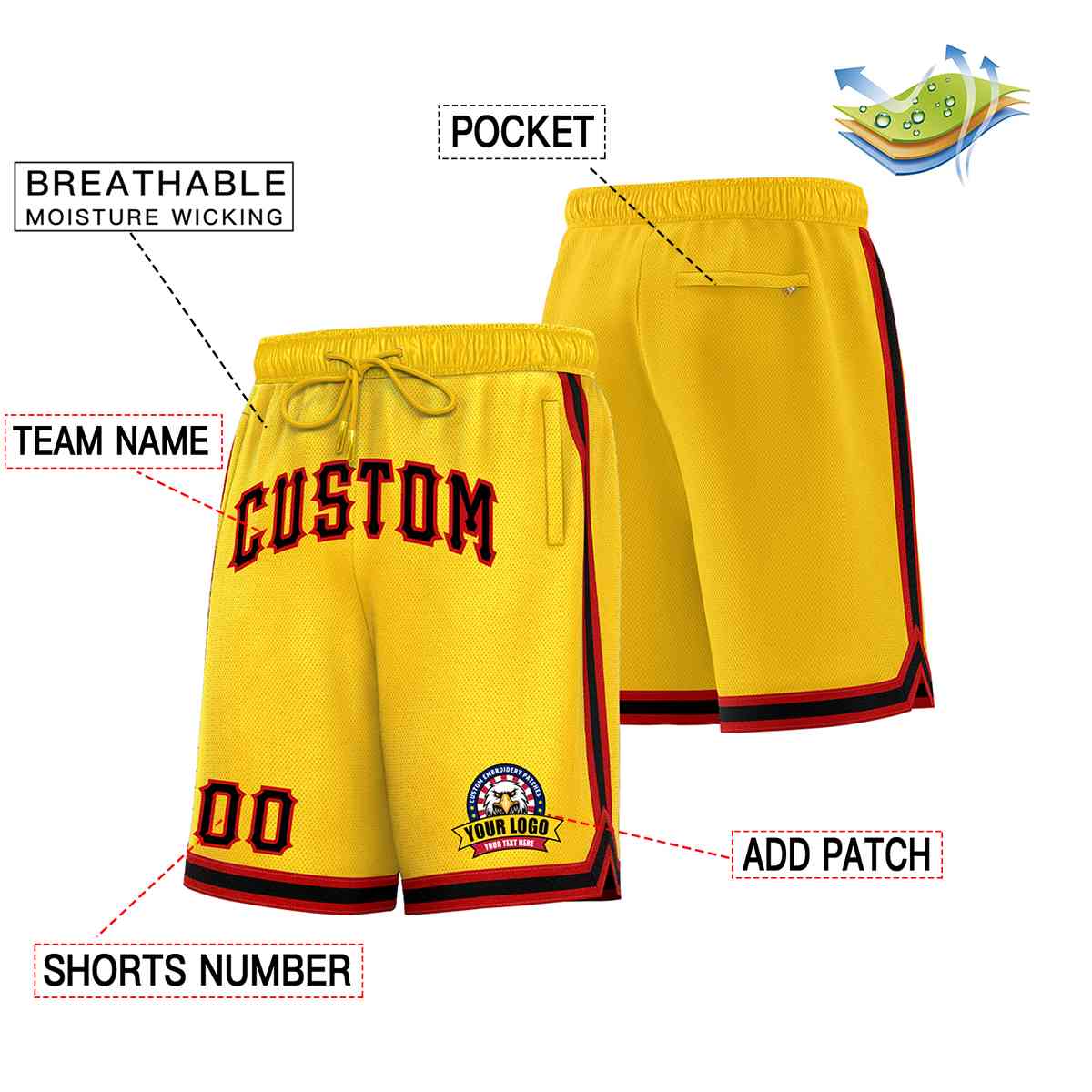 Custom Gold Black-Red Classic Style Basketball Mesh Shorts