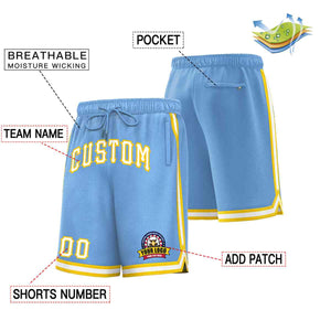 Custom Light Blue White-Gold Classic Style Basketball Mesh Shorts