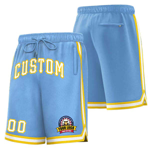 Custom Light Blue White-Gold Classic Style Basketball Mesh Shorts