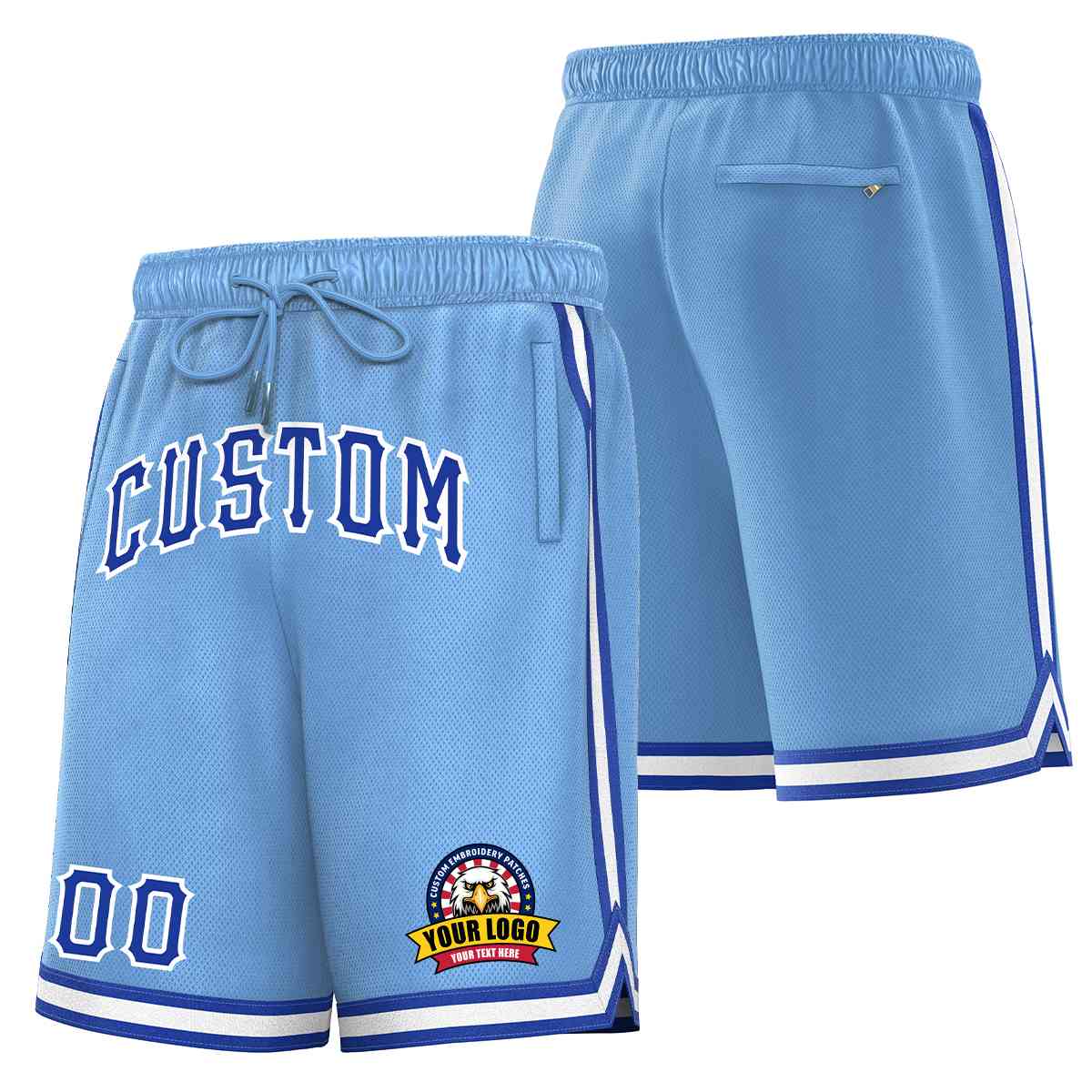 Custom Light Blue Royal-White Classic Style Basketball Mesh Shorts