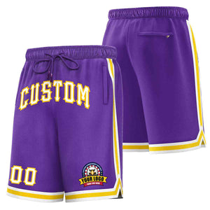 Custom Purple White-Gold Classic Style Basketball Mesh Shorts