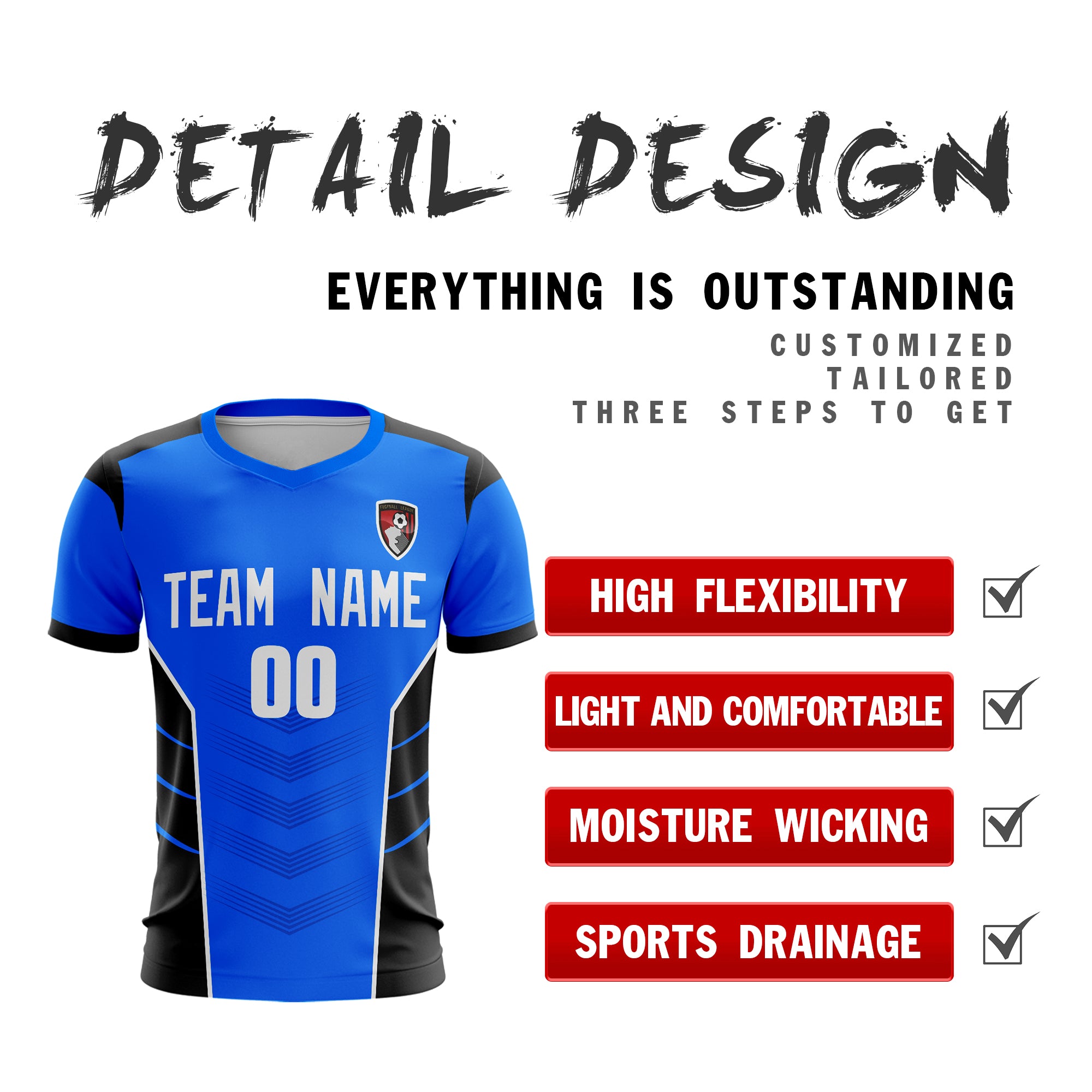 Custom Blue White-Black Sport Soccer Tops Jersey