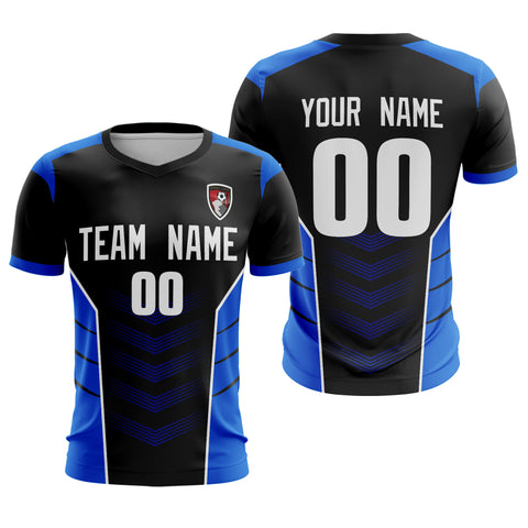 Custom Black Blue-White Sport Soccer Tops Jersey