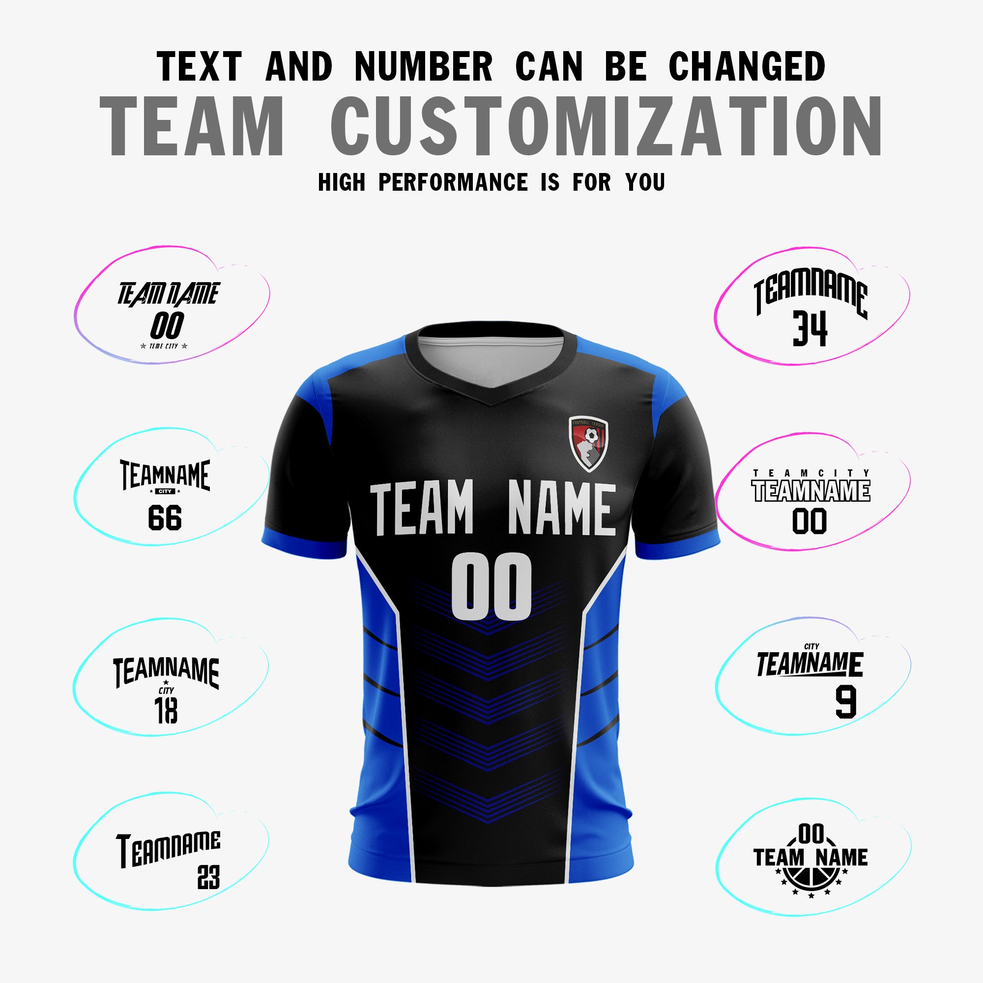 Custom Black Blue-White Sport Soccer Tops Jersey