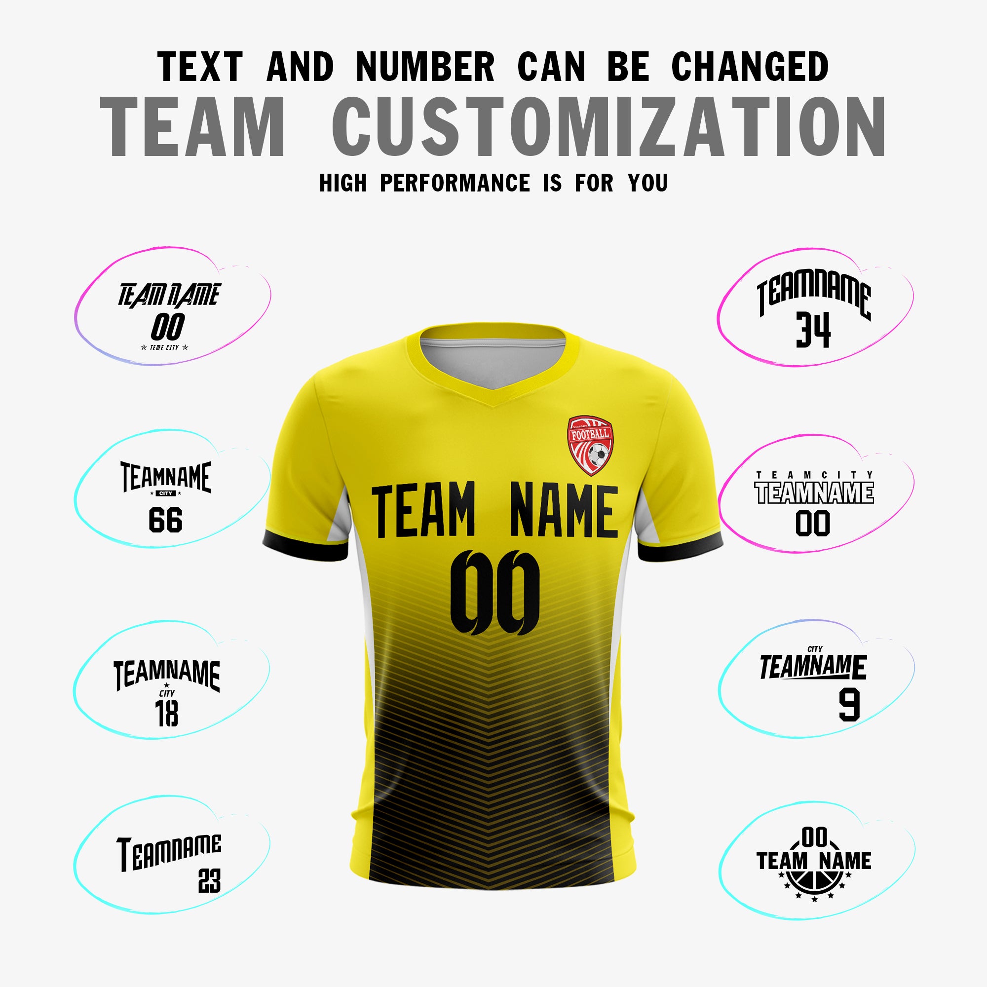 Custom Yellow Black Sport Soccer Tops Jersey