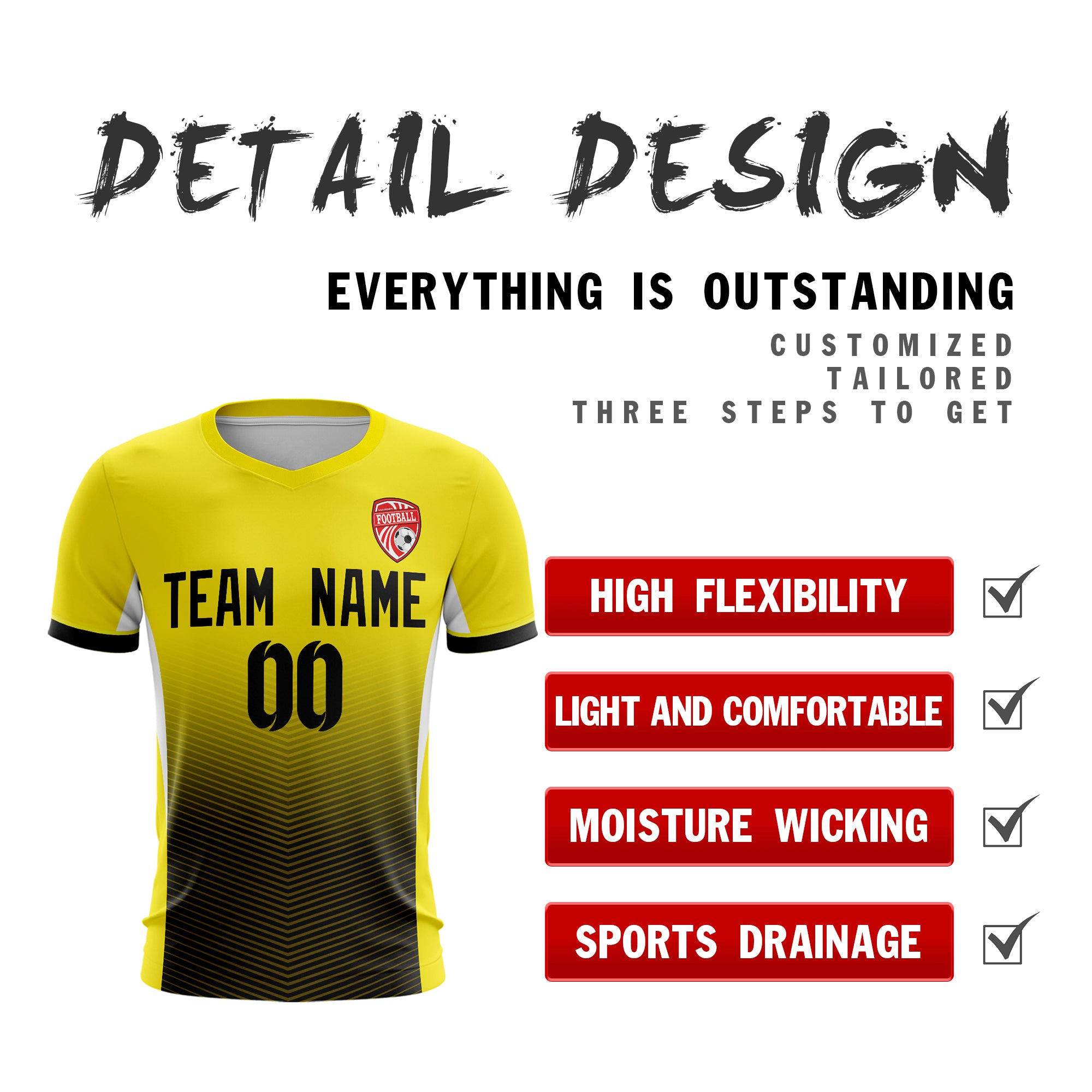 Custom Yellow Black Sport Soccer Tops Jersey