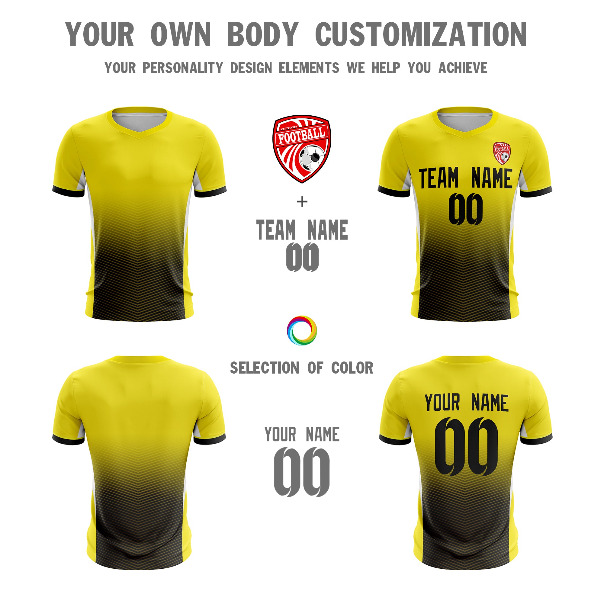 Custom Yellow Black Sport Soccer Tops Jersey