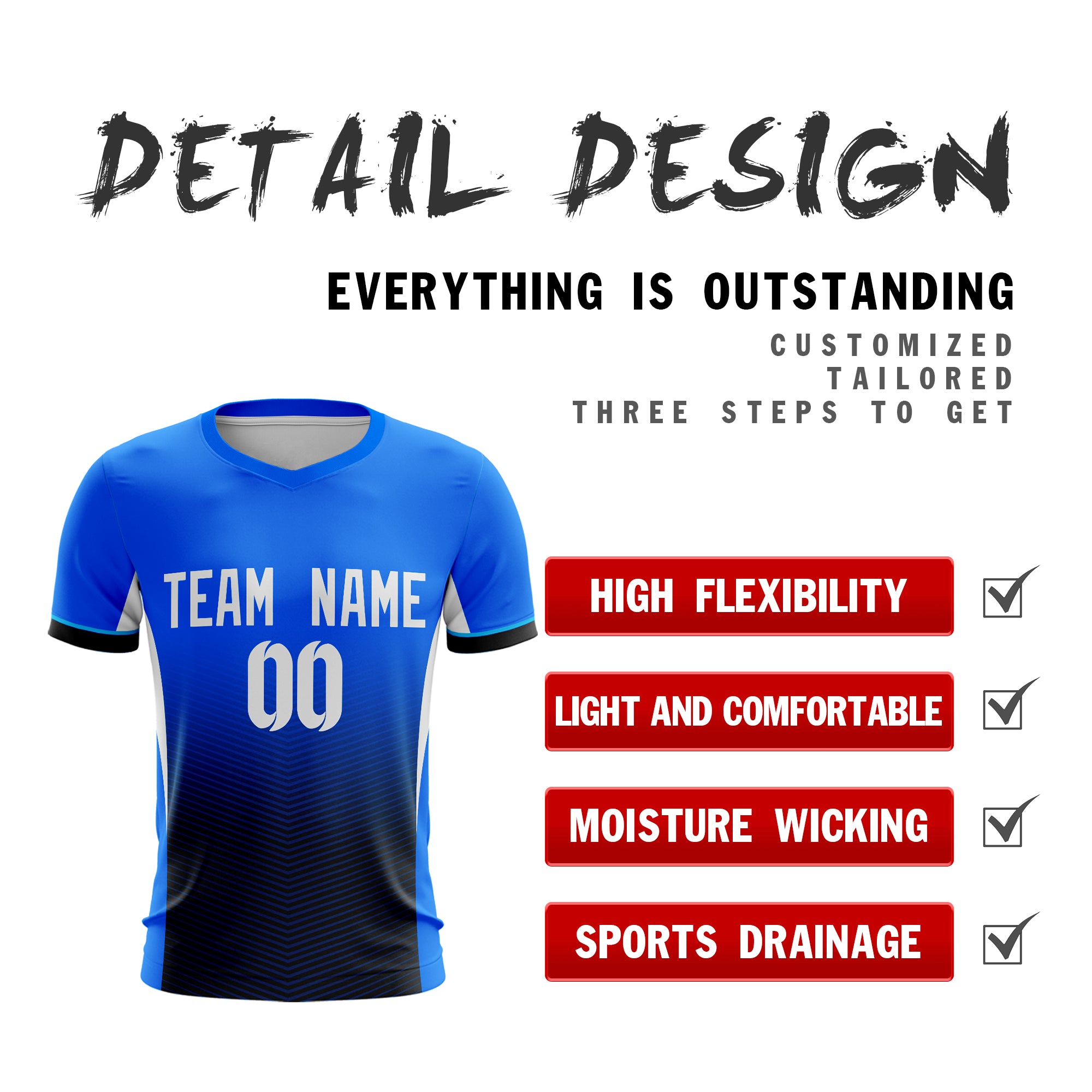 Custom Blue Black Sport Soccer Tops Jersey