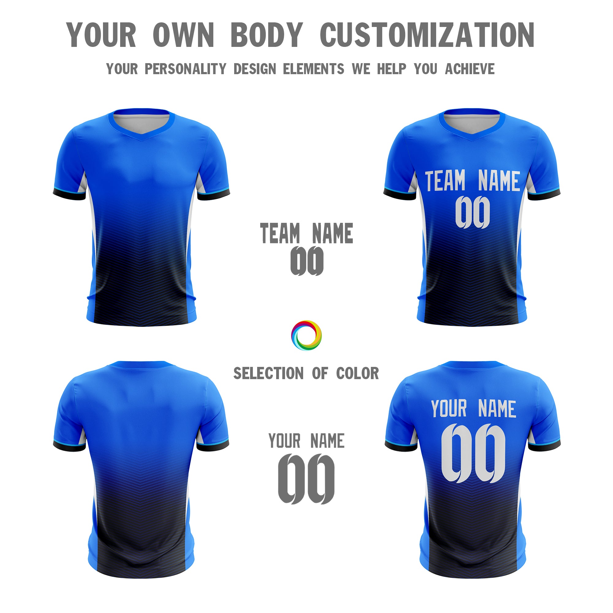 Custom Blue Black Sport Soccer Tops Jersey